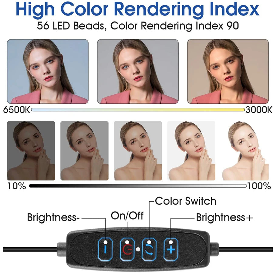 16cm LED Video Light with Stand Selfie Ring Lamp For Phone iPad Laptop PC Webcam Live Streaming Conference Ringlight For YouTube