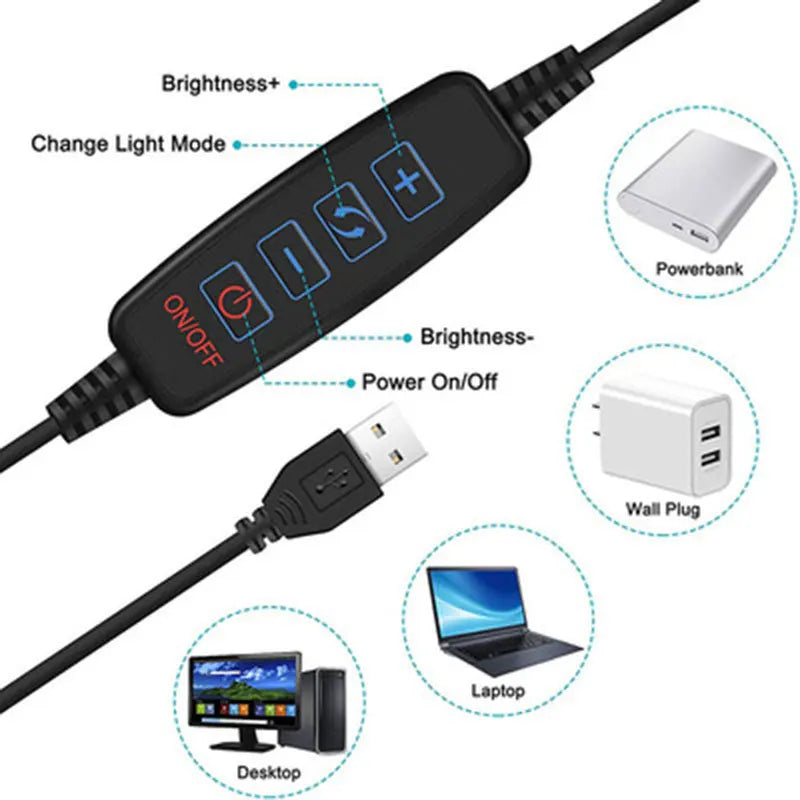 16cm LED Video Light with Stand Selfie Ring Lamp For Phone iPad Laptop PC Webcam Live Streaming Conference Ringlight For YouTube