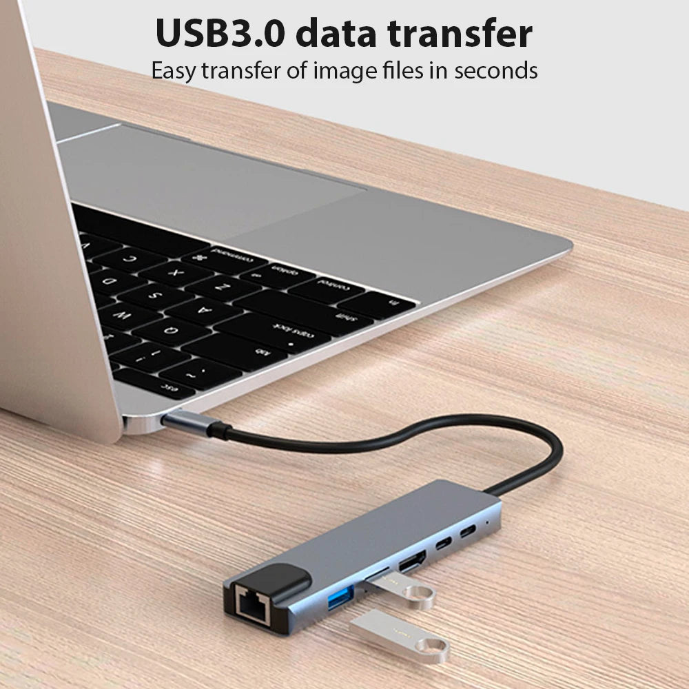 HUB USB Type C 3.0 Adapter Supports 65W Reverse Charging Laptop Docking Station USB C Docking Station 6 In 1 HUB Ipad Accessory