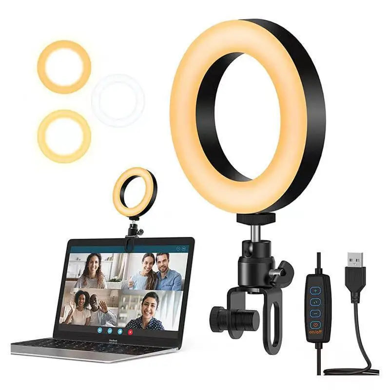 16cm LED Video Light with Stand Selfie Ring Lamp For Phone iPad Laptop PC Webcam Live Streaming Conference Ringlight For YouTube