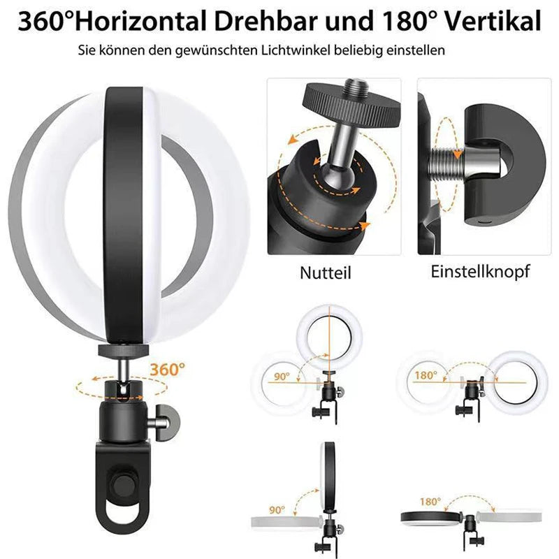 16cm LED Video Light with Stand Selfie Ring Lamp For Phone iPad Laptop PC Webcam Live Streaming Conference Ringlight For YouTube