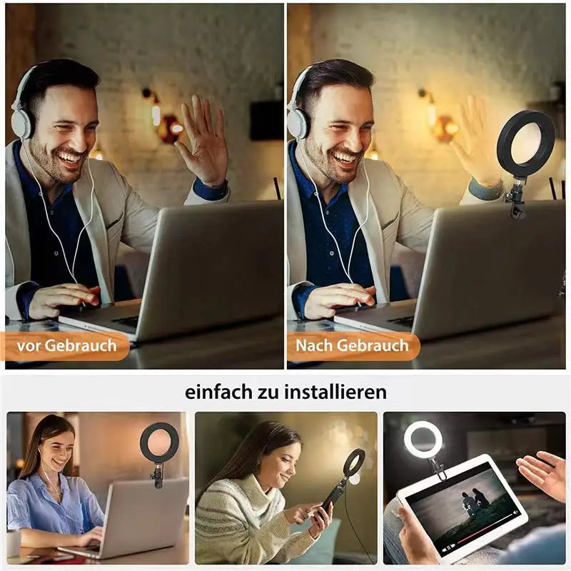 16cm LED Video Light with Stand Selfie Ring Lamp For Phone iPad Laptop PC Webcam Live Streaming Conference Ringlight For YouTube