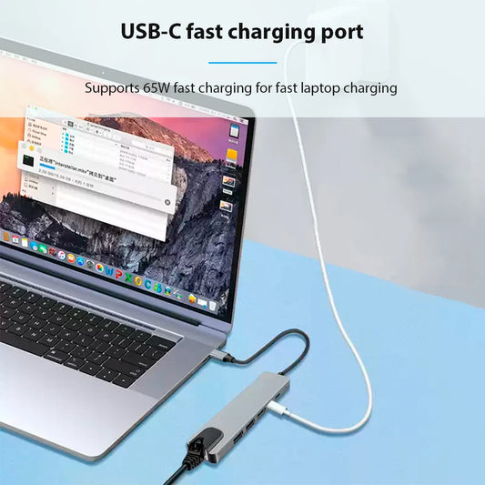 HUB USB Type C 3.0 Adapter Supports 65W Reverse Charging Laptop Docking Station USB C Docking Station 6 In 1 HUB Ipad Accessory