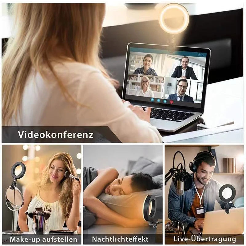 16cm LED Video Light with Stand Selfie Ring Lamp For Phone iPad Laptop PC Webcam Live Streaming Conference Ringlight For YouTube